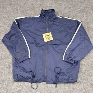 Vibes Vintage Mens XL Navy Blue Nylon Track Jacket With White Stripe Accents